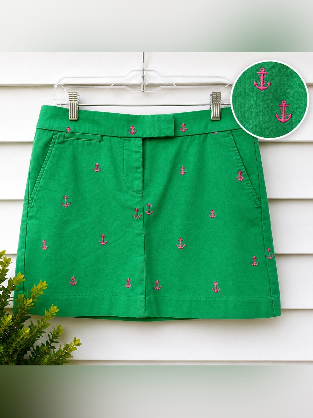 J. Crew NWT Green Anchor Embroidered Mini Skirt Size 8 Nautical